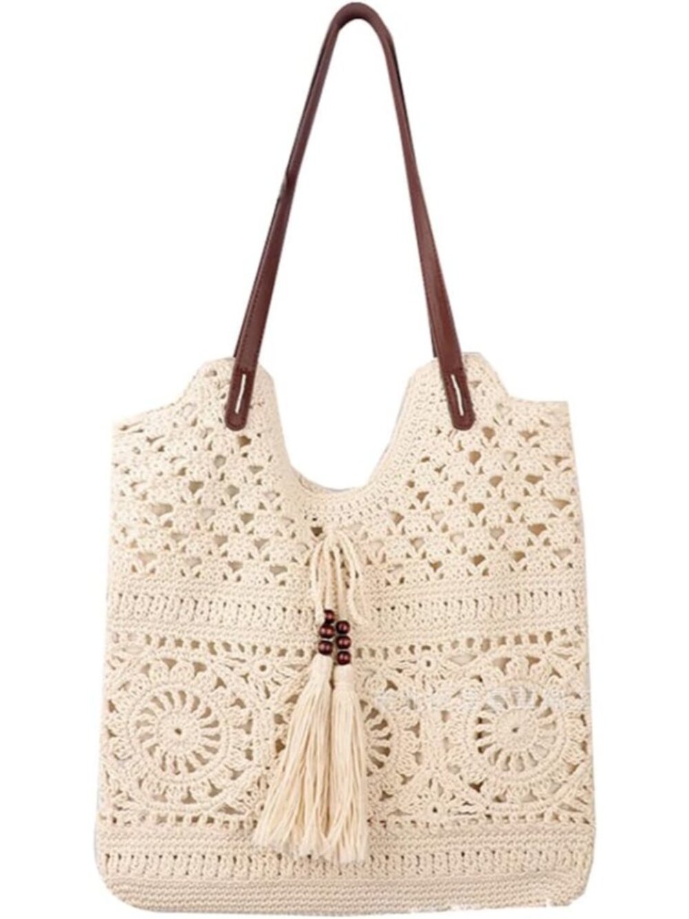 Boho Crochet Summer Handbag Handmade Cotton Rope Knit Shoulder Bags for Women Bo